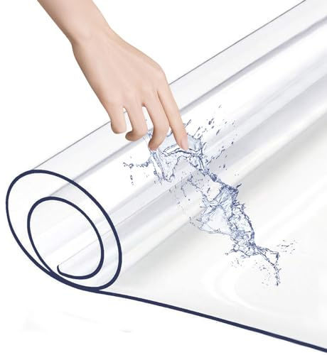 TSKDKIT Schreibtischunterlage Transparent, 120x58cm Schreibunterlage groß PVC Tischschoner Durchsichtige Schreibtischmatte Wasserdicht Rutschfest Runde Kanten Schreibunterlage für Büro und Zuhause