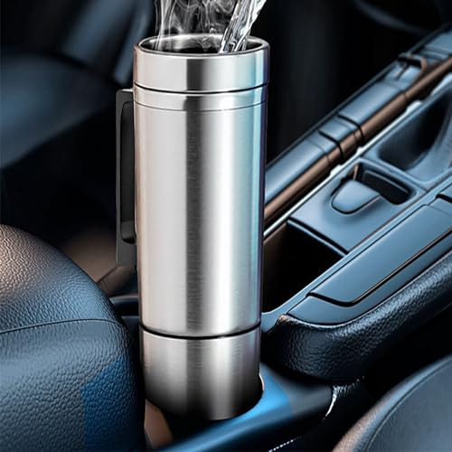 Hapihom Wasserkocher für Auto Reisebecher, 300 ml Elektrischer Heißwasserkocher fürs Auto, Tragbare KFZ Heizung Wasserkessel, 24-V-Autowasserkocher aus Edelstahl, Schnell Kochende Flasche