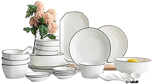 Juego de platos y tazones de porcelana, juego de vajilla, vajilla de China, platos, juego de servicio de cena combinado de cerámica