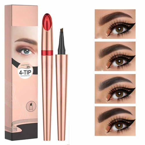 3D Augenbrauenstift Wasserfest - Microblading Mit 4 Gabelspitze Applikator, Wasserdicht, Erzeugt Mühelos Natürlich Aussehende Brauen (03#Graue Farbe)