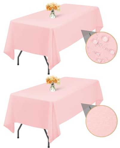 2-Pack Rosa Rechteck Tischdecke 153x260cm, Geeignet für 1,8m Tisch wasserdichte Fleckenbeständige Waschbare Stoff Polyester Faltenfreie Tischdecke für Hochzeitsfeier Geburtstag Buffet Camping