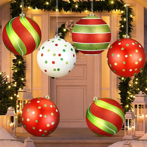 Tigeen 4 Stück 15 cm große Weihnachtskugel-Ornamente, extra groß, Weihnachts-Hängeornamente, 150 mm, Glitzer, Winter, Vintage, Quecksilberkugeln für Weihnachtsbaum, Party-Dekoration (mehrfarbiger
