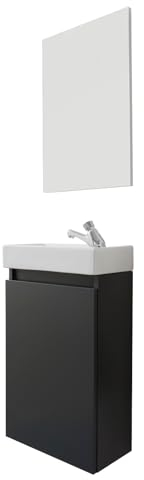 Waschbeckenunterschrank in grau inklusive Waschbecken und Spiegel, Badmöbel komplett Set anthrazit, Breite 40 cm, Winny (Grau)