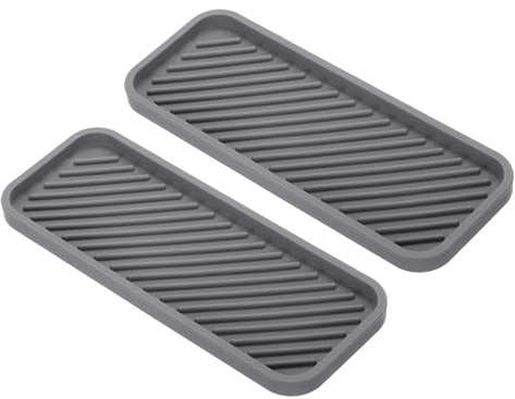 PATIKIL Silicona Baño Bandeja 2uds 9 x 3.5 Jabón Dispensador Bandeja Joyería Organizador Plato para Baño Cómoda Cocina Fregadero para Esponja Fregadora Lavaplatos Gris