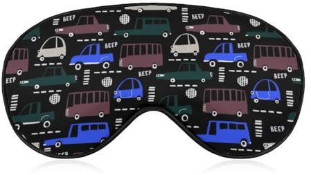 Niedliche Cartoon-Autos Straßenluken Zebra Schlafmaske mit verstellbarem Riemen, bequeme weiche Augenmaske, Schlafhilfe, lichtblockierende Augenmasken