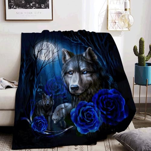KAIDAARTLH Wolfmotiv Kuscheldecke für Kinder, Süße Tiermotiv Weich Bequem Kunstfell Decke, Kuscheldecken für Couch Bett (130x150cm, Wolf-1)
