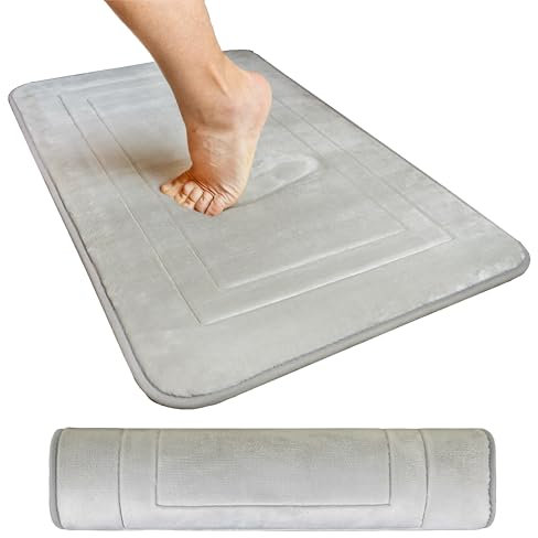Tappeto Bagno Antiscivolo Lavabile Morbido in Memory Foam - Tappetino Bagno Antiscivolo Assorbente Doccia Grigio Vellutato - 50x75cm