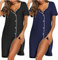 Ekouaer Chemises Nuit Femme Nuisette Col V Manches Courte Bouton vers Bas Robe Nuit Lâche Couleur Solide Chemise De Nuit XXL