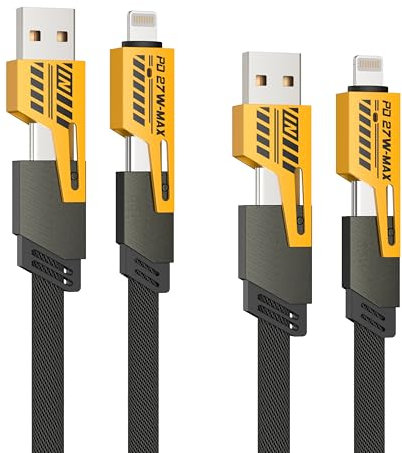 4 in 1 Multi Charger Cable | 65W Fast Charging Multi-Port Cable | USB A/C to Lightnin g & USB C | 120CM Nylon Braided Compatible with iPhone 15/14/13/12 Pro Max, MacBook Samsung Galaxy, Pixel(2 Pack)