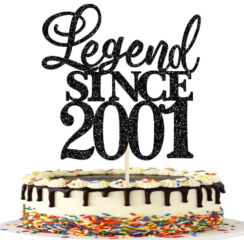Xsstarmi 1 Pack Legend Since 2000 Cake Topper Glitter Happy 25th Birthday Cake Topper Cheers to 25 Years Cake Decoration for Happy 25th Birthday Wedding Anniversary Party Cake Decorations Black
