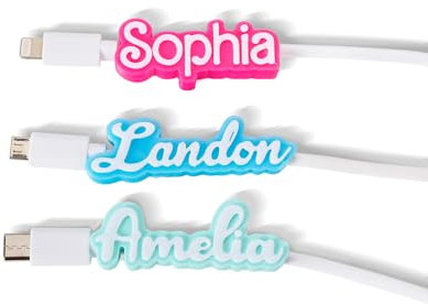 Etiquetas personalizadas para cable con nombre, multicolor, impermeables, clips de identificación de cable para USB, cargadores de teléfono, electrónica y administración, etiquetas de nombre 3D