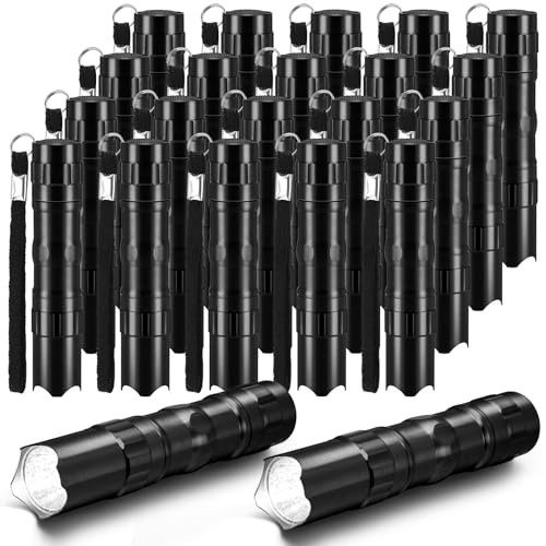 Tujoe 36 Pcs LED Mini Flashlights Bulk for Halloween, Aluminum, Black | Small Torch for Emergency, with Lanyard, Night Reading, Camping, Holiday Gifts, Trick or Treat Bags