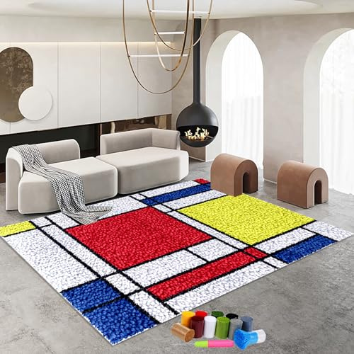 80 x 115 cm Knüpfteppich Zum Selber Knüpfen - DIY Knüpfsets Kreuzstich Teppich Set - Knüpfset für Kinder Erwachsene Großer Teppich Knüpfen Set Erwachsene Kreuzstich Set - Fußabtreter Latch Hook Kit