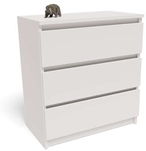 MATKAM Kommode P3 EX3 mit 3 Schubladen, ideal für Büro, Diele, Wohnzimmer, Jugend- oder Kinderzimmer, einfache Montage (Weiß)