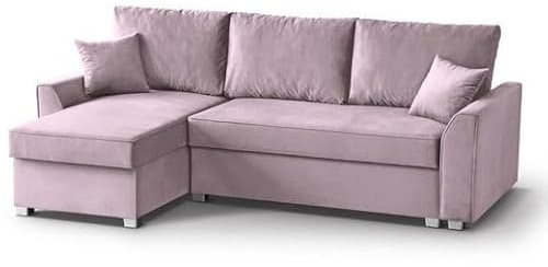 BEAUTY SOFA Teramo Ecksofa mit Schlaffunktion, Pink, Universale Ottomane, Bettkasten, 235 cm breit, 150 cm tief, 89 cm hoch, Liegefläche 120x198 cm