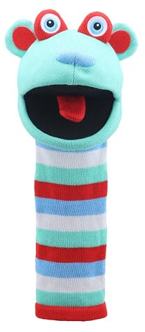 The Puppet Company Hope Sockette Hand Puppet – Vibrant Shades of Turquoise, Red, Blue & White Stripes with a Super Friendly Face – Perfect Companion for Imaginative Play & Creative Fun – 38cm