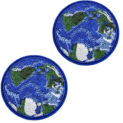 2 Pcs Earth World Plant Blue Funny Emblem Patch Iron On Sew On Colour Embroidered Fastener Cute Style Applique Tactical Military Patches for Clothes,Jeans,Jacket,Hats,Backpacks,Vest,Bags