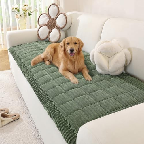 OstepDecor Sofa Covers 2 3 4 Seater, Pet Sofa Cover, Settee Covers, Couch Protectors for Dogs, L-Shaped Corner Couch Cover, Thick Soft Corduroy Fuzzy Pads for Pets and Kids (Green, 70x150cm)