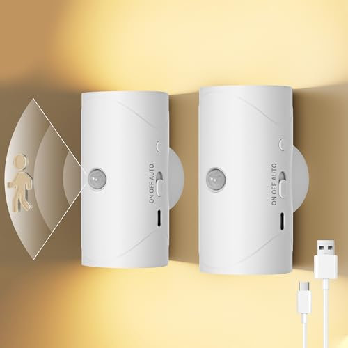 2 Stück Magnetisches Nachtlicht mit Bewegungsmelder, 3000K Warmweiß, Einstellbare Helligkeit, LED Nachtlicht für Schlafzimmer, Kinderzimmer, Flur, Küche, Einfache Magnetmontage(weiß)