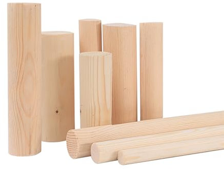 Lot de 4 baguettes bois for travaux manuels, diamètre 1 à 3 cm, dur brut rond, longueur 20 cm.(2cm)