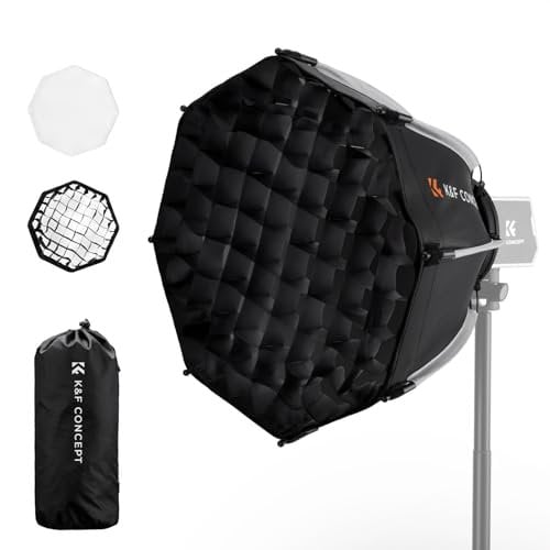 K&F Concept Mini Softbox Parabol, 40 cm, Quick Release Umbrella Octagon Softboxen con griglia Honeycomb + diffusore morbido + borsa per il trasporto, Ottagonale Softbox Bowens per COB