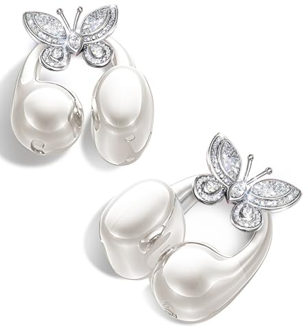 King Lucky Clip-on Earbuds Wireless Bluetooth 5.4 Open Ear Headphones with Detachable Butterfly Earrings,IPX5 Waterproof, 50H Play,Jewelry Ear Buds,Comfortable for Women,for Gift,Parties (White)