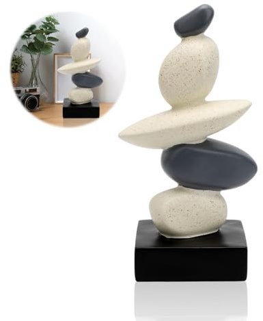 LOMUG Sandstein Skulptur Deko Für Das Wohnzimmer, Moderne Harz Stein Skulpturen Als Couchtisch Dekorationen, Regal Und Bücherregal Deko, Geschenke Für Viel Glück, Gesundheit Und Stärke (Grau-weiß)