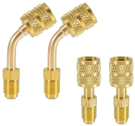 lasuroa 4pcs Adaptateur R410A pour Mini Système Split, 5/16 SAE Femelle vers 1/4 SAE Mâle Adaptateur Port Vide Charge Droit et Angle à 45° pour Système CVC Climatisation Réfrigération
