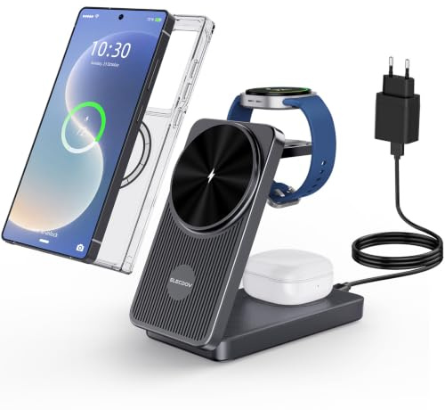 3 in 1 Magnetic Wireless Charging Station for Samsung Multi Devices, Travel | Wireless Charger Stand for Samsung Galaxy S26 Ultra/S25/Z Fold8/Z Flip8, Watch Ultra/8, Buds Pro4/3, Foldable Compact Dock