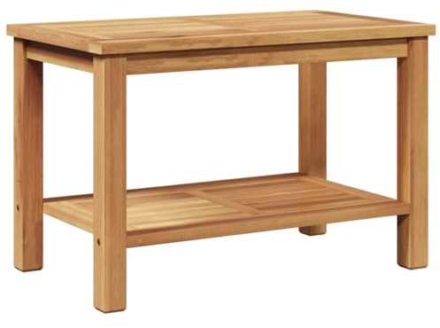 Makastle Couchtisch Rechteckiger, Gartentisch mit Regal, Beistelltisch für Balkon, Terrasse, Gute Witterungsbeständigkeit, 70x40x45 cm Braun Teak-Massivholz