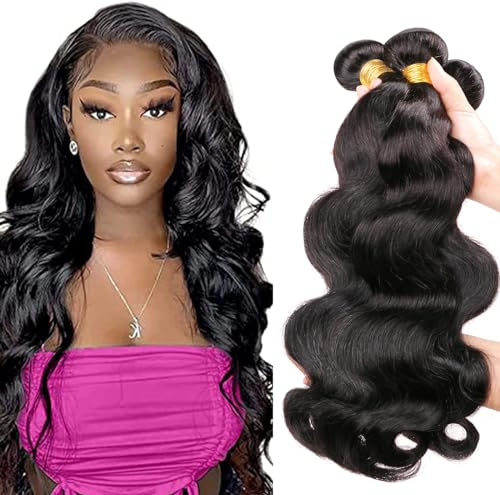 Daimer 10A Human Hair Bundles Brazilian Body Wave Bundles 20 22 24 Inch | 100% Unprocessed Virgin Weave for Full Head Sew in 300g Wavy Human Hair Natural Black