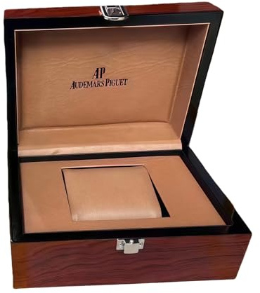 ROUREOX Cherry Wood Grain Watch Box High Gloss Lacquer Finish Yellow Brown Storage Case Beige Leather Interior for Audemars Piguet