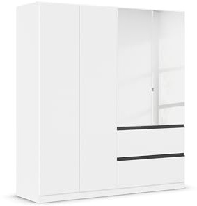 Rauch Möbel Costa, Kleiderschrank, Farbe Weiß, Breite 181 cm | Schrank, 4-türig, Spiegel, 2 Schubladen, Push-to-open, Zubehör Premium, für Schlafzimmer, Kinderzimmer, Babyzimmer, Garderobe