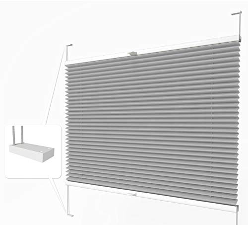 Home-Vision® Premium Plissee zum Anschrauben in der Glasleiste Innenrahmen (Grau, B140cm x H200cm) Blickdicht Plissee Jalousie mit Halterungen zum Bohren, Sonnenschutzrollo Rollo