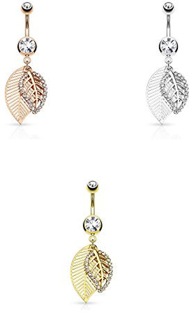 Paula & Fritz® Bauch-nabelpiercing Bananabell Bauch-Piercing Edelstahl Chirurgenstahl 316L Double Blatt Multi Zirkonia Farbe Set je eine Farbe