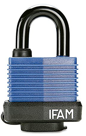 IFAM Candado Láminas Impermeable, Modelo WP45, Color Azul Marino, Con Cobertura Plástica, Funda Termoplástica, Incluye 2 Llaves de Serreta, Seguridad en Ambientes Húmedos o Lluviosos