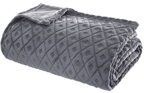 ATMOSPHERA CREATEUR D'INTERIEUR 3D-Decke mit Rautenmuster aus Flanell, Grau, 180 x 230 cm