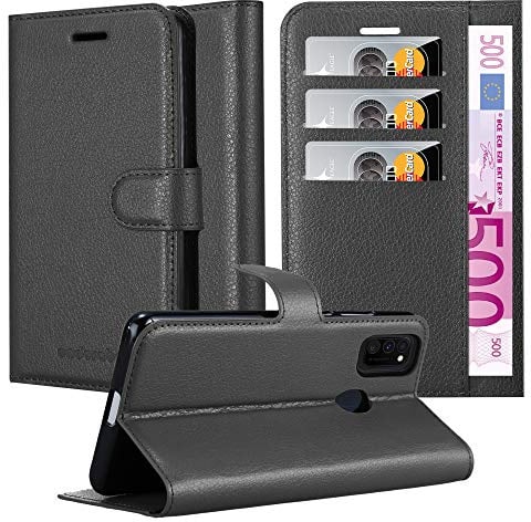 Cadorabo Hülle kompatibel mit Samsung Galaxy M21 / M30s Handyhülle aus Kunst Leder Flip Klappbare Magnetische [Standfunktion] [Kartenfächern] Cover Hülle für Galaxy M21 / M30s Tasche in Schwarz