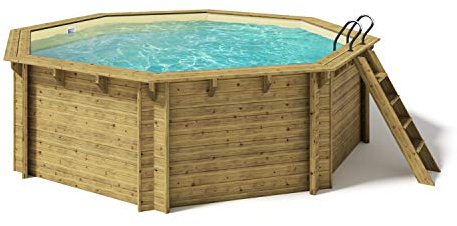 Paradies Pool® Holzpool Kalea Einzelbecken inkl. Zubehör, Edelstahlleiter Tiefbecken, Folie Sand mit 0,8mm Stärke, Achteck-Pool, 528 x 138 (Ø x H), Menge: 1 Stück