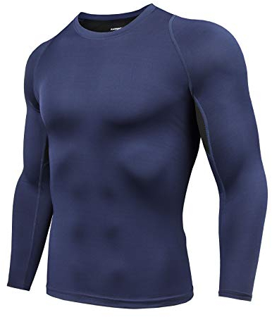 AMZSPORT Herren Kompressionsshirt Langarm Funktionsshirt Sportshirt Atmungsaktiv Laufshirt, Blau, XL
