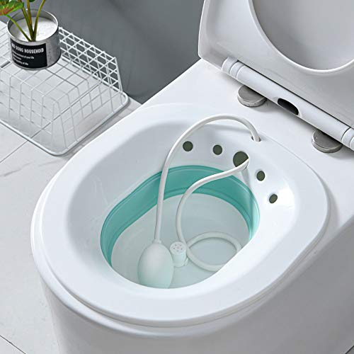 Sitzbad Bidet,Bidet Einsatz für Toilette Faltbar Bidetbecken Bidet Sitzbecken Sitzbad mit Flusher Sitzbäder Toilette für Standard-WC Vermeiden Hocken Personal Waschen Bidet Bowl (weiß & Blau)