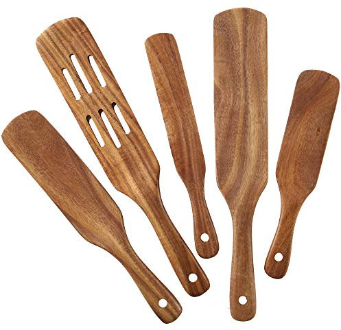 MESSON Spurtle Set, 5 Pcs Premium Wood Spurtles Kitchen Tools Wooden Spatula Spoons Utensils Set for Nonstick Cookware Instant Pot Cooking Baking