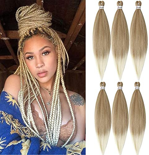 DT CHERYL 66cm vorgedehntes Flechthaar,6 Packungen Easy crochet braids hair,Hot Water Setting Professional Soft Yaki Textur Crochet braids extension(T27/613)…