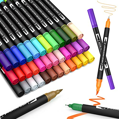 Koilox Pinselstift Set Pinselstiften Aquarellpinsel Brush Pen Set, 36 Farben Pinselstifte mit Zwei Spitzen, Pine Fineliners Filzstifte, Markierungen auf Wasserbasis