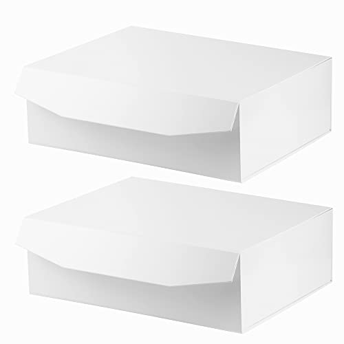 PACKGILO 2 Stück weiße extra große Geschenkbox mit Deckel, 41.5x33x13 cm, harte magnetische Riesen-Geschenkboxen für Geschenke, Kleidung, Pullover, wiederverwendbare faltbare Brautjungfer-Antragsbox