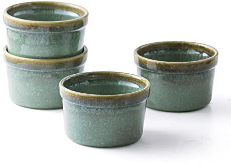 Ramekins 8 oz Oven Safe for Creme Brulee, Souffle Dishes - Ceramic Baking Bowls Set of 4 for Pudding Cups, Custard, Ice Cream, Dips and Appetizers - Moss Green