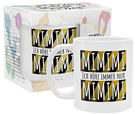 yvolve - Mimimi - Tasse aus Keramik mit lustigem Spruch rundum bedruckt mit Verpackung - Spülmaschinenfest