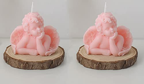 Angel - Candele estetiche intagliate a mano profumate alla soia per la decorazione della casa, confezione da 2, colore: rosa