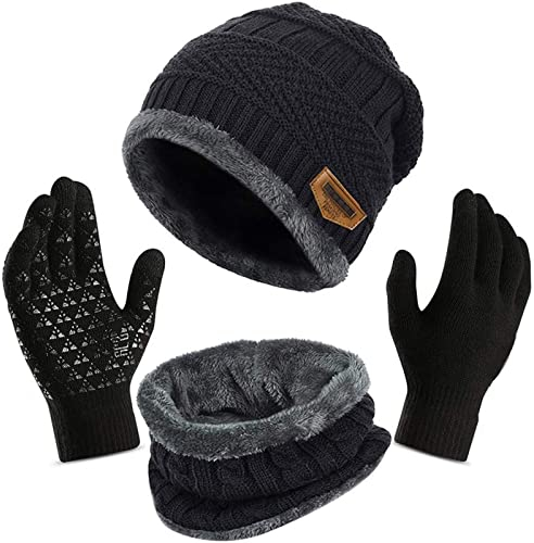 DeaAmyGline Mütze,Schal & Handschuh-Sets für Damen Herren,Beanie Warme Strickmütze Wintermütze,Touchscreen Handschuhe,Fleece Loop Schal Schlauchtuch -Winter Outdoor Ski Fahrrad