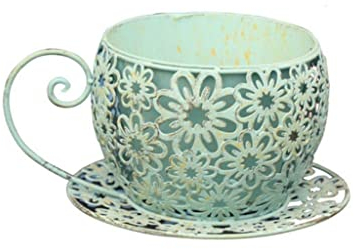 Pots De Fleurs De Tasse De Café De Décor De Fer Vintage En Métal, Support De Plante De Jardin De Tasse De Thé De Soucoupe De Café, Conception Florale Creuse Et Soucoupe Assortie For Les Pots De Maison